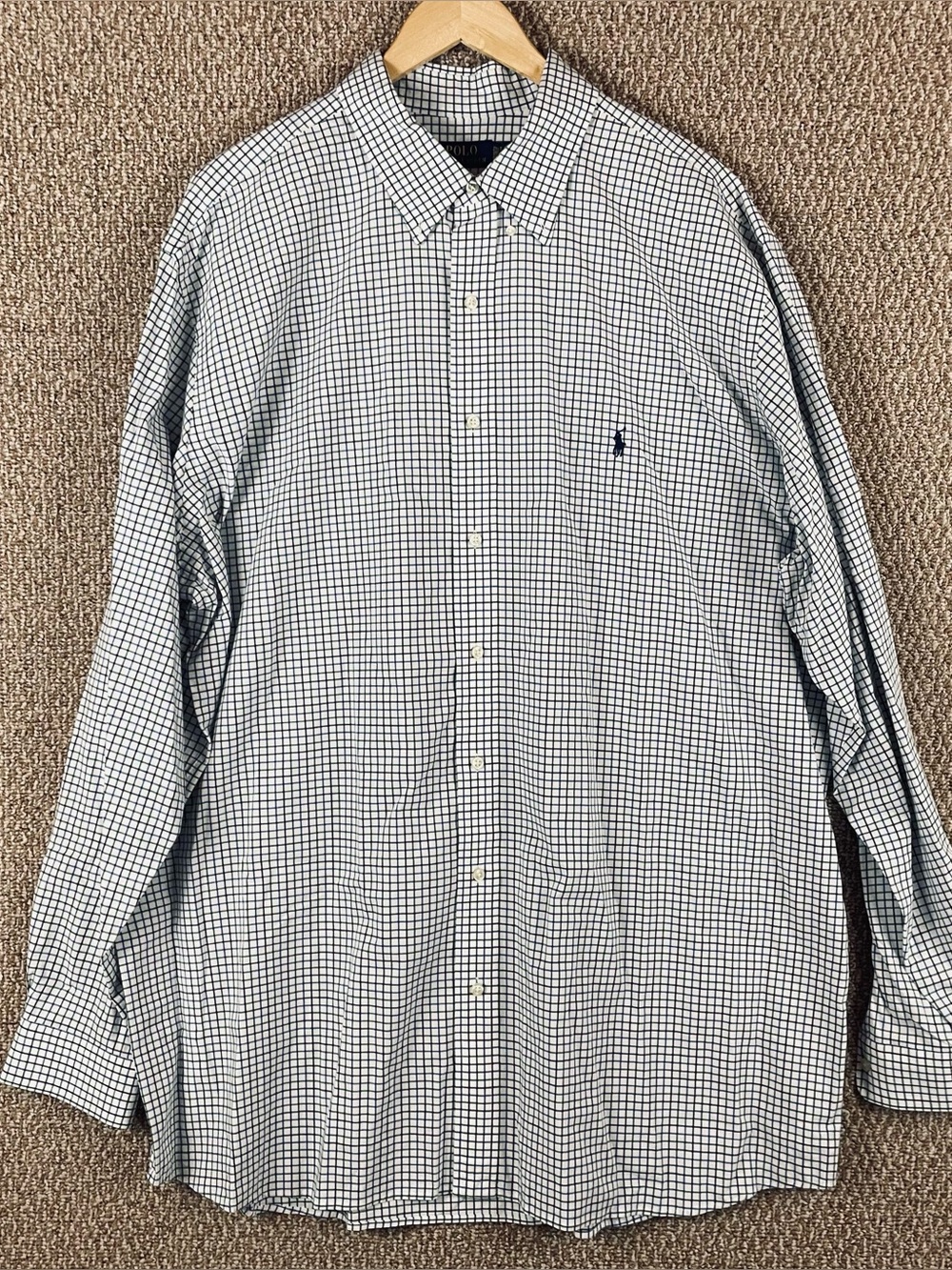 Polo Ralph Lauren Shirt Men 2XLT Green Blue Check Button Long Sleeve Pony 151